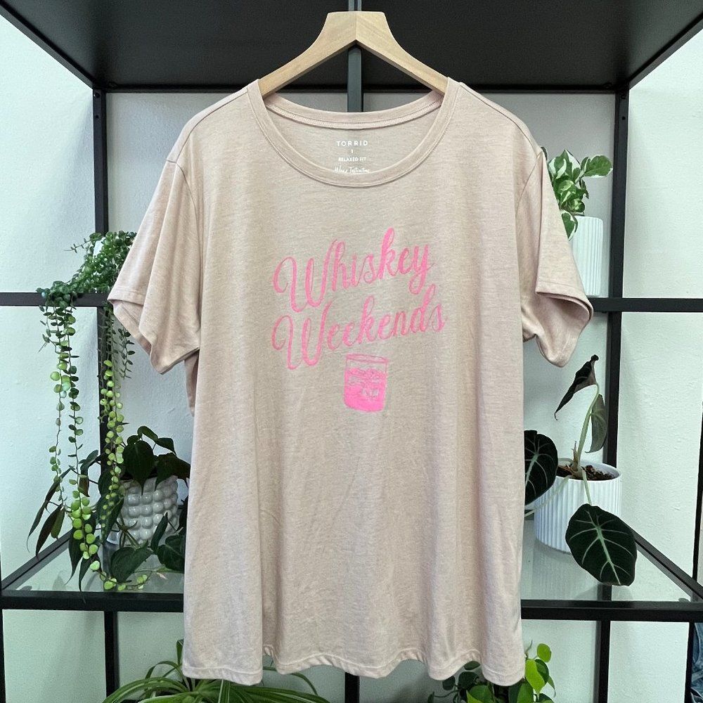 New Torrid Light Pink Whiskey Weekends Graphic Tee Shirt - Size 1X